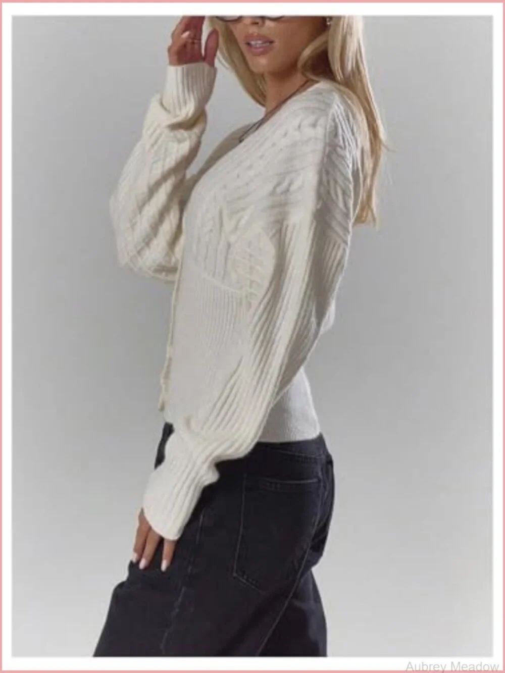 Cable Knit Cardigan Button Down Long Sleeve V-Neck Sweater